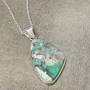 Variscite Stone Pendant 925 Stamped Necklace